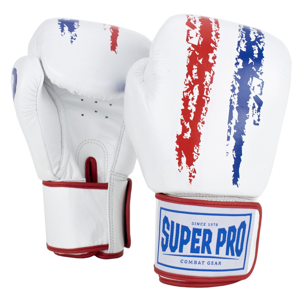 Super Pro Combat Gear Warrior Lederen (Kick)Bokshandschoenen - Rood/Wit/Blauw - 8 oz