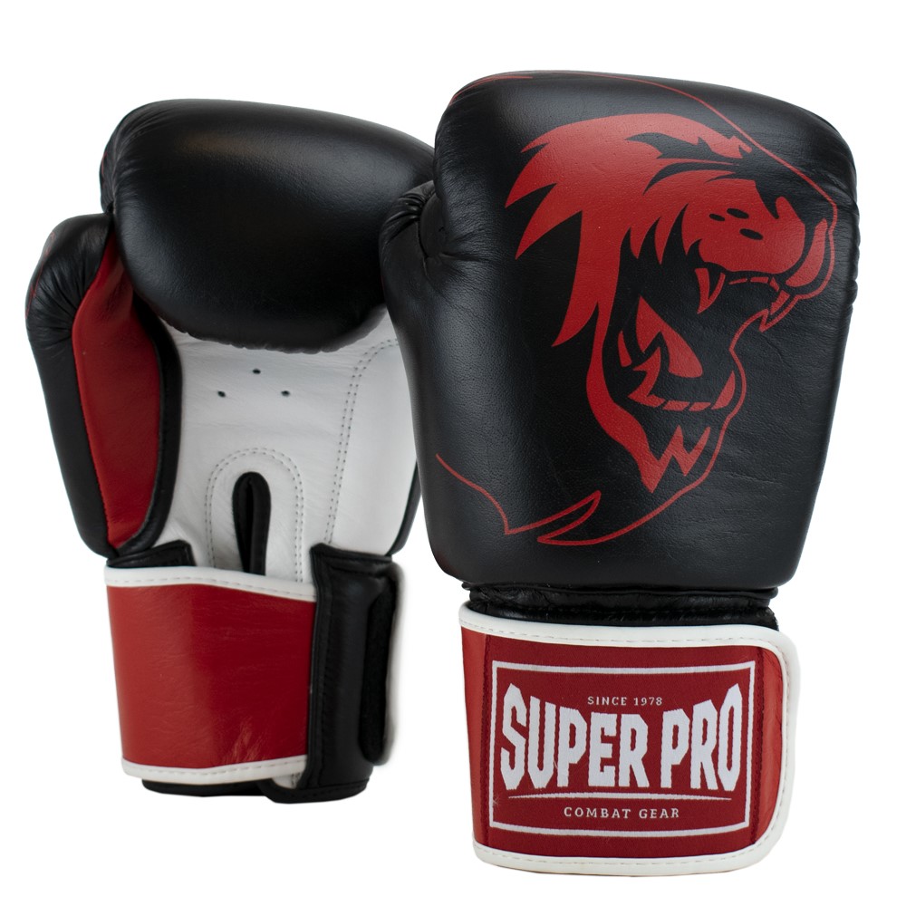 Super Pro Combat Gear Warrior SE Lederen (Kick)Bokshandschoenen - Zwart/Rood/Wit - 16 oz