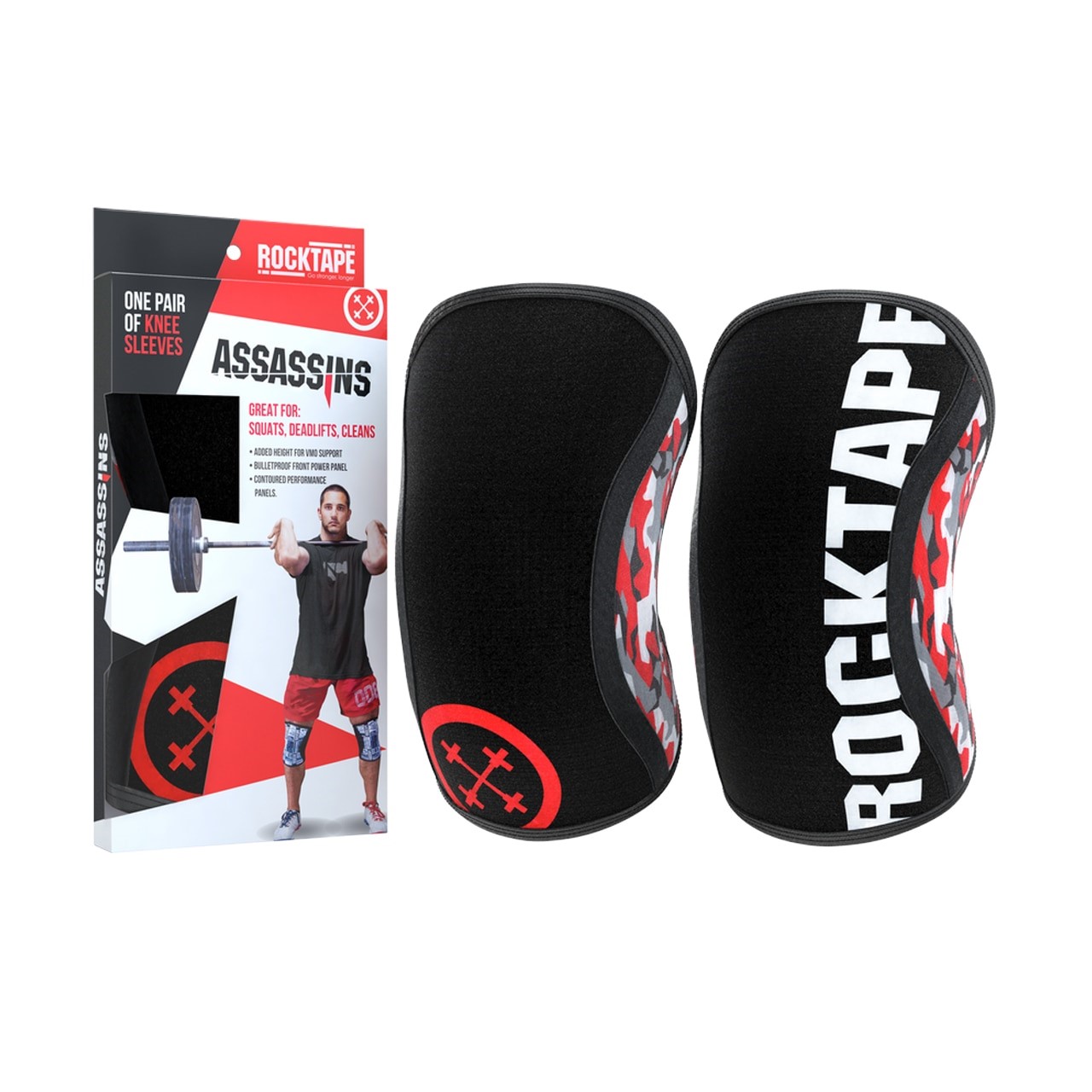 RockTape Assassins Knee Sleeves - Kniebraces - Rood Camo - 5 mm