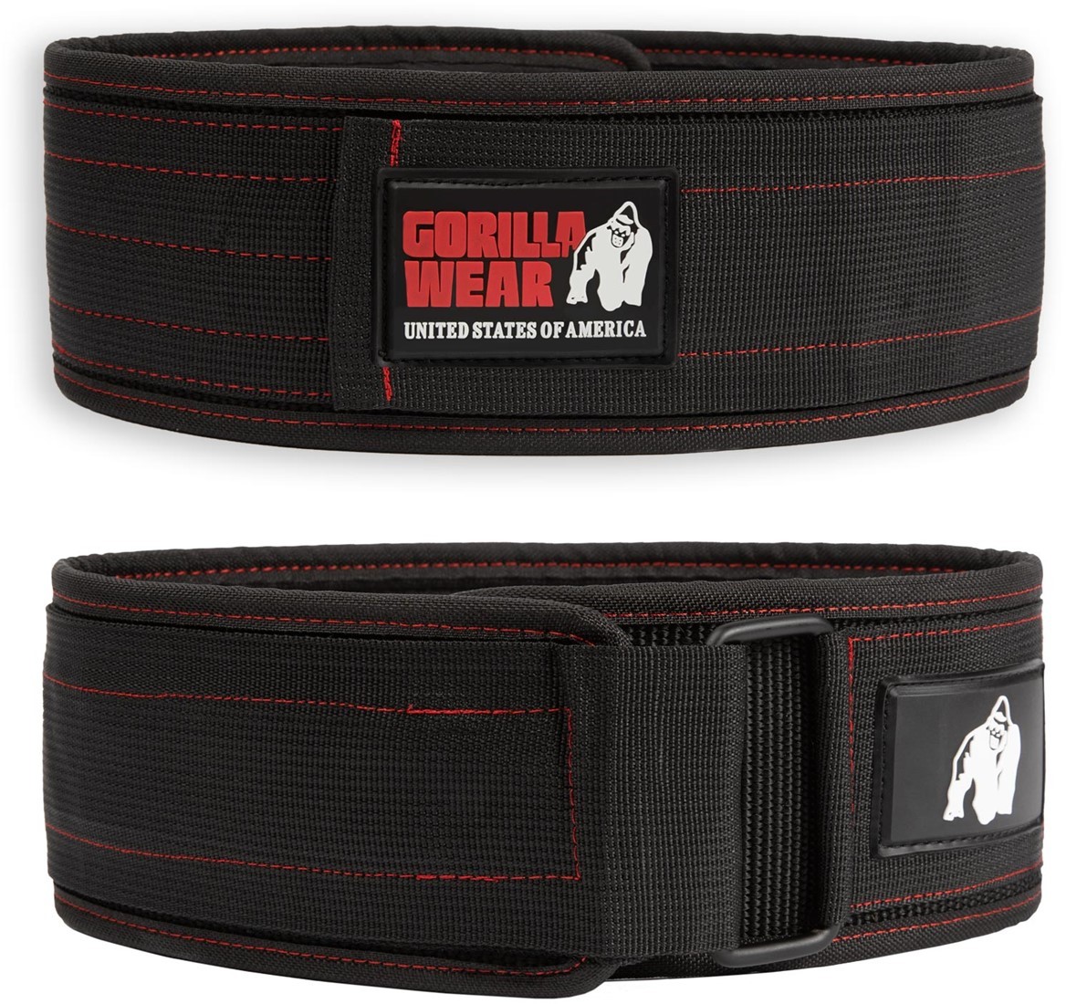 Gorilla Wear 4 Inch Nylon Lifting Belt - Black/Red Stitched