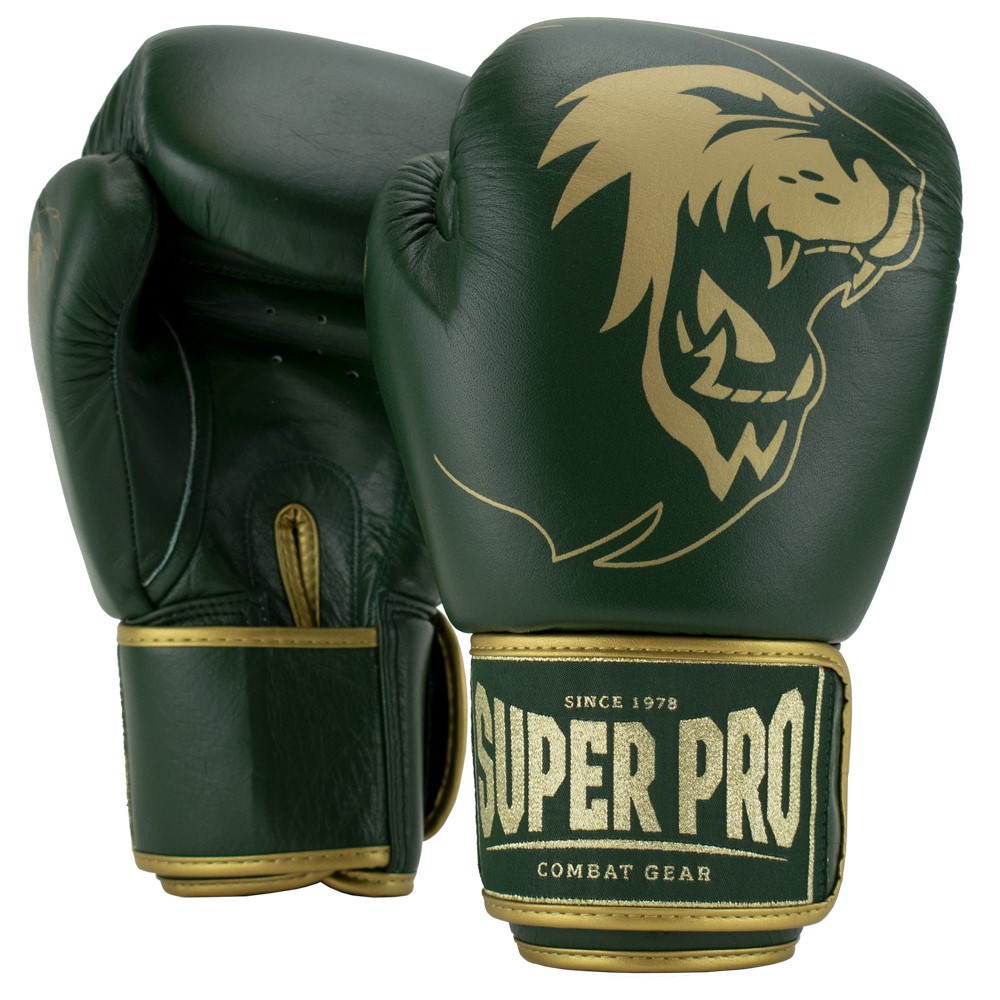 Super Pro Combat Gear Warrior SE Lederen (Kick)Bokshandschoenen - Groen/Goud