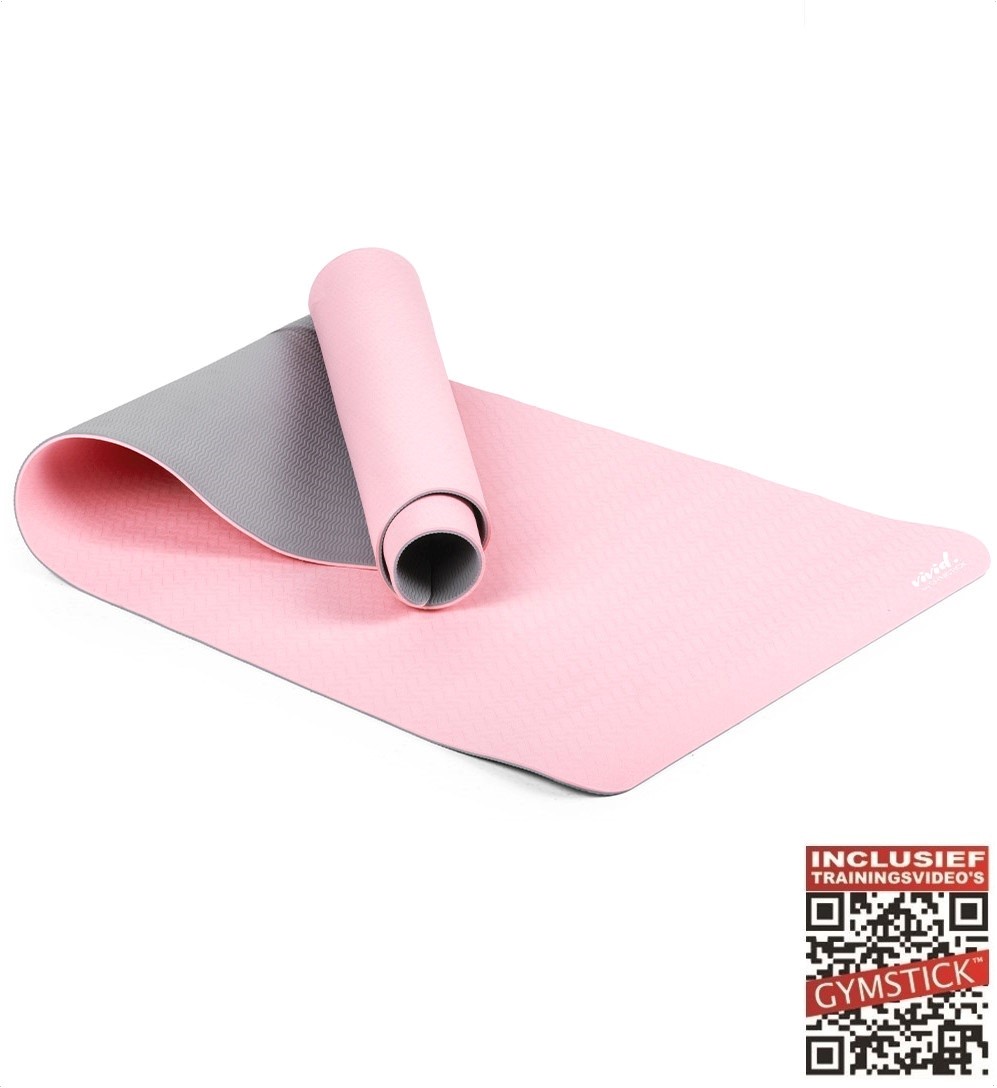 Gymstick Vivid Yoga Mat - 170 x 60 x 0,4 cm - Roze / Grijs - Met Online Trainingsvideo's