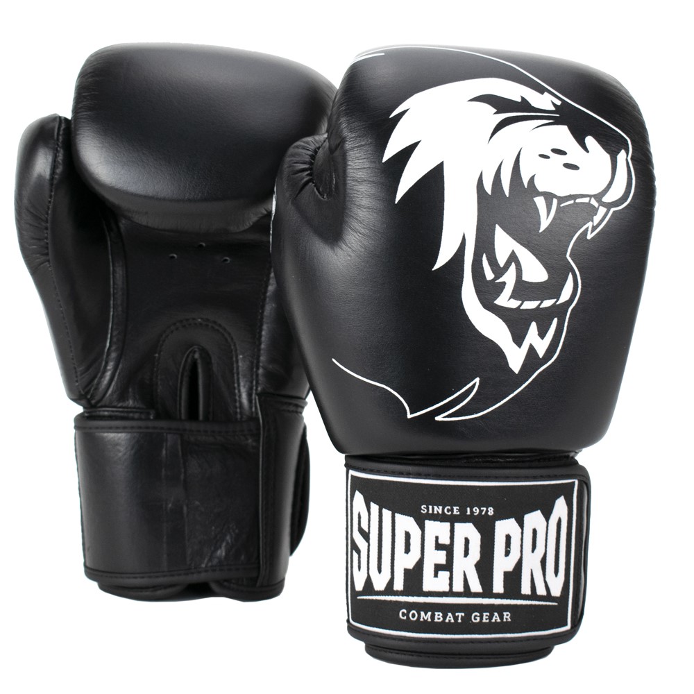 Super Pro Combat Gear Warrior Lederen (Kick)Bokshandschoenen - Zwart/Wit