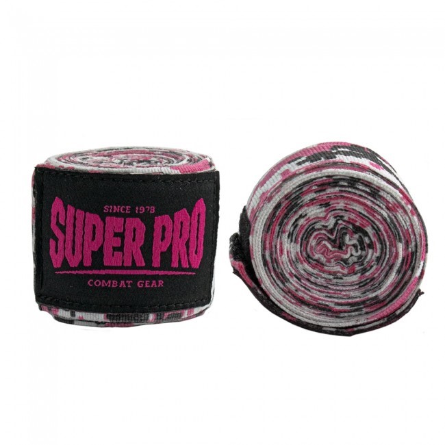 Super Pro Combat Gear Semi-Elastische Bandages - Camo Roze/Zwart/Wit - 250 cm