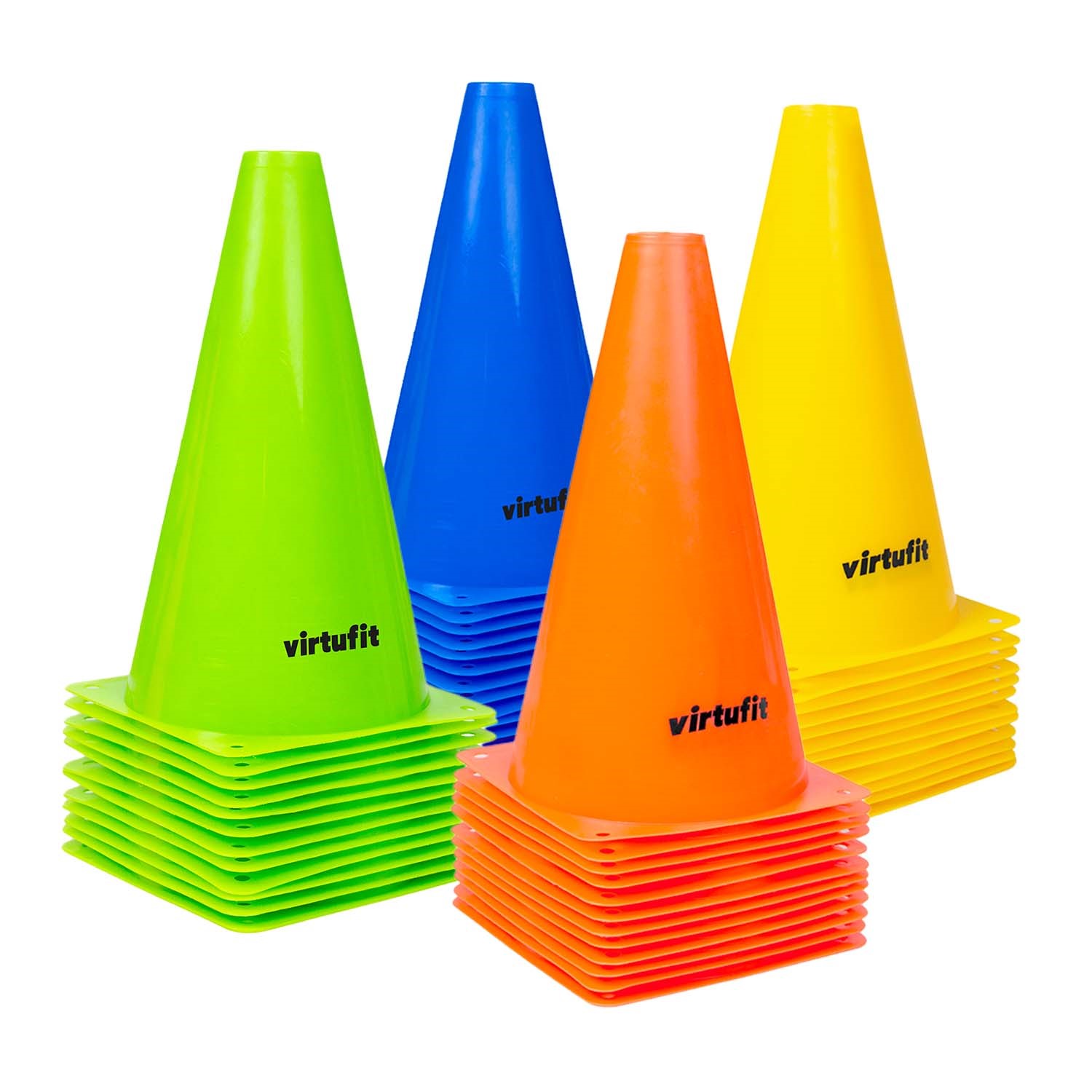 VirtuFit Complete Pionnen Set - 23 cm - 48 Stuks - Groen / Oranje / Geel / Blauw