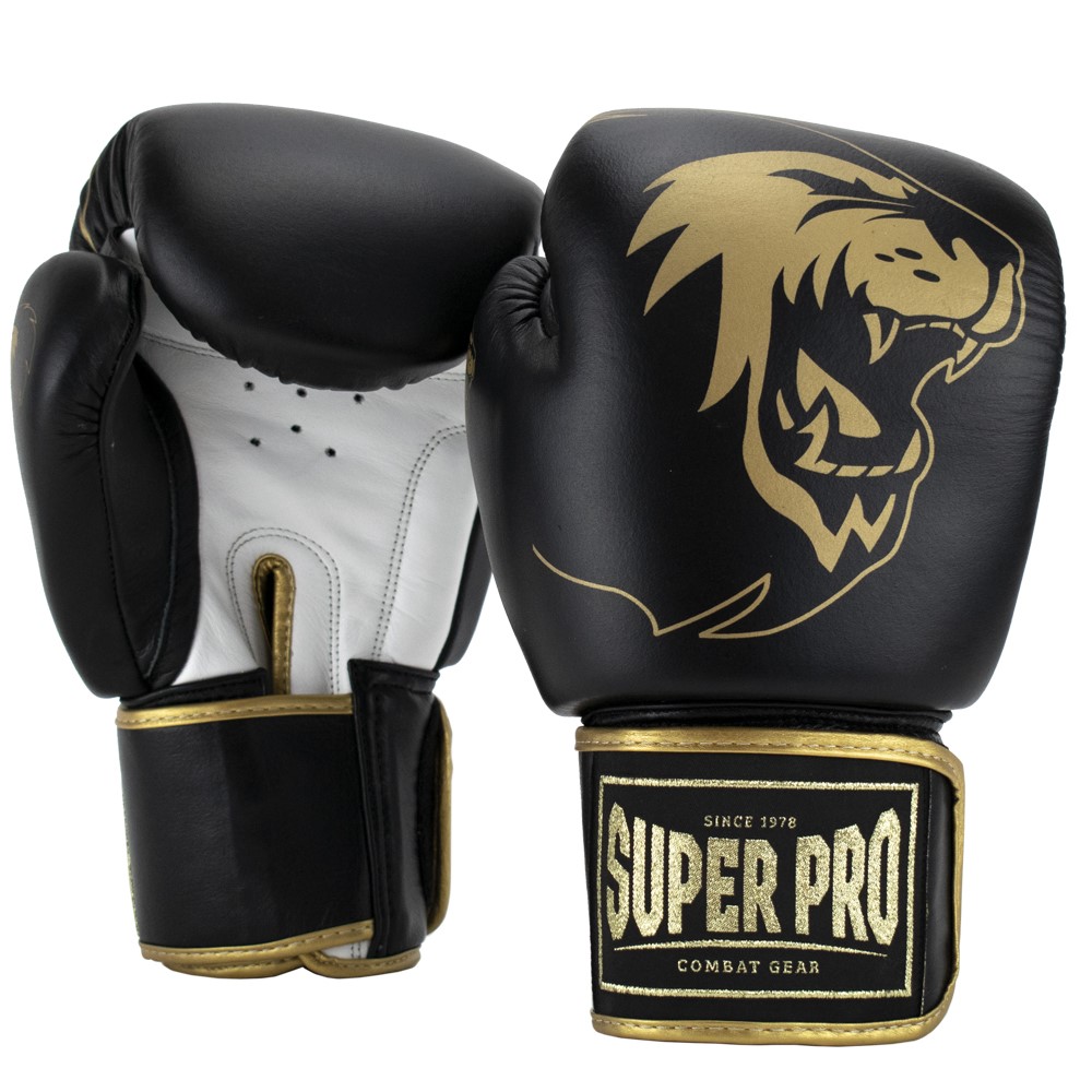 Super Pro Combat Gear Warrior SE Lederen (Kick)Bokshandschoenen - Zwart/Goud/Wit