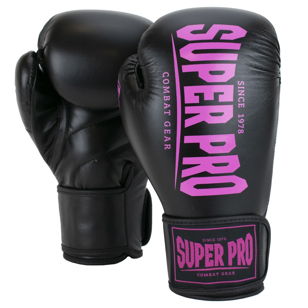 Super Pro Combat Gear Champ (Kick)Bokshandschoenen - Zwart/Roze - 14 oz