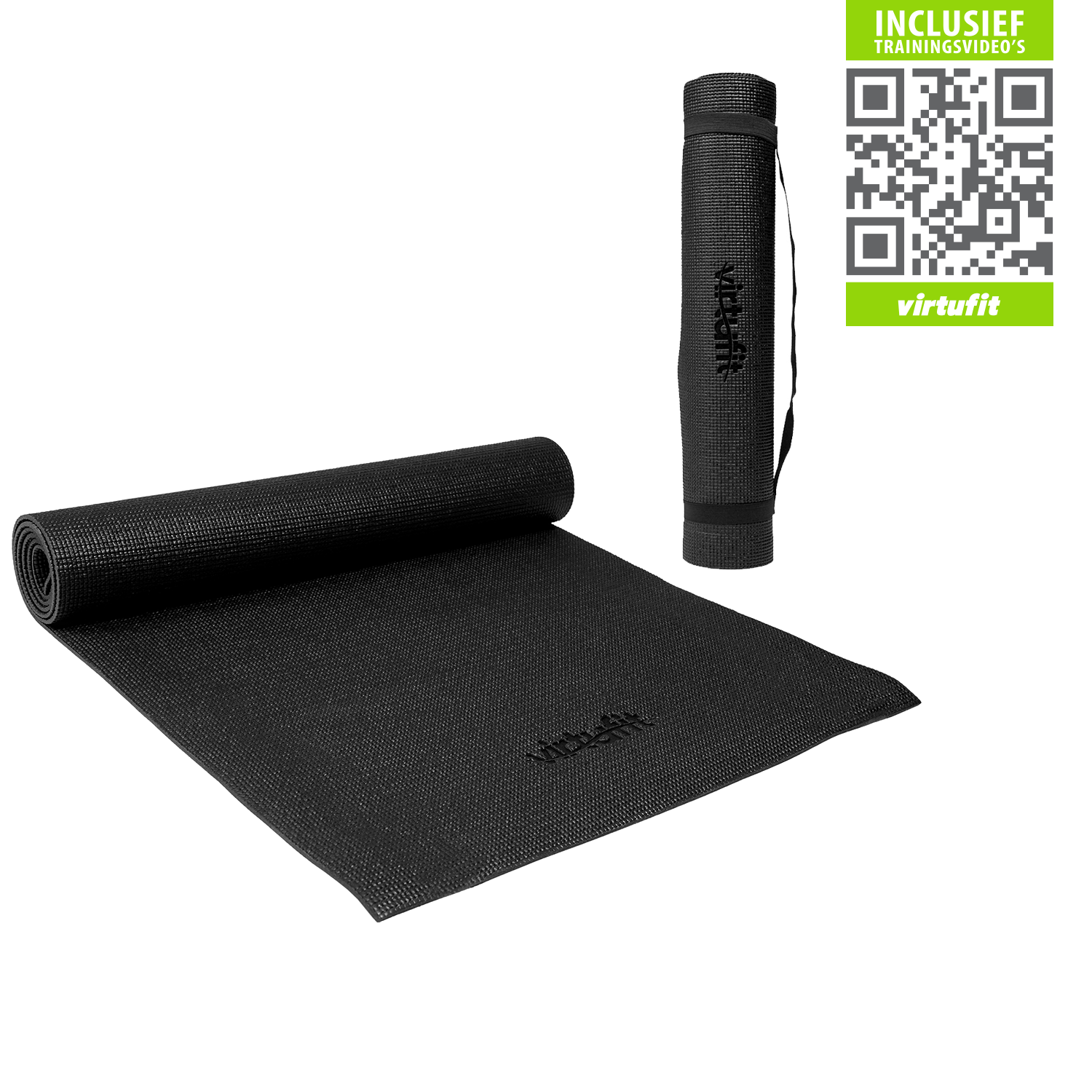 VirtuFit Yogamat Met Draagkoord - 183 x 61 x 0.3 cm - Zwart - Gratis Trainingsvideo's