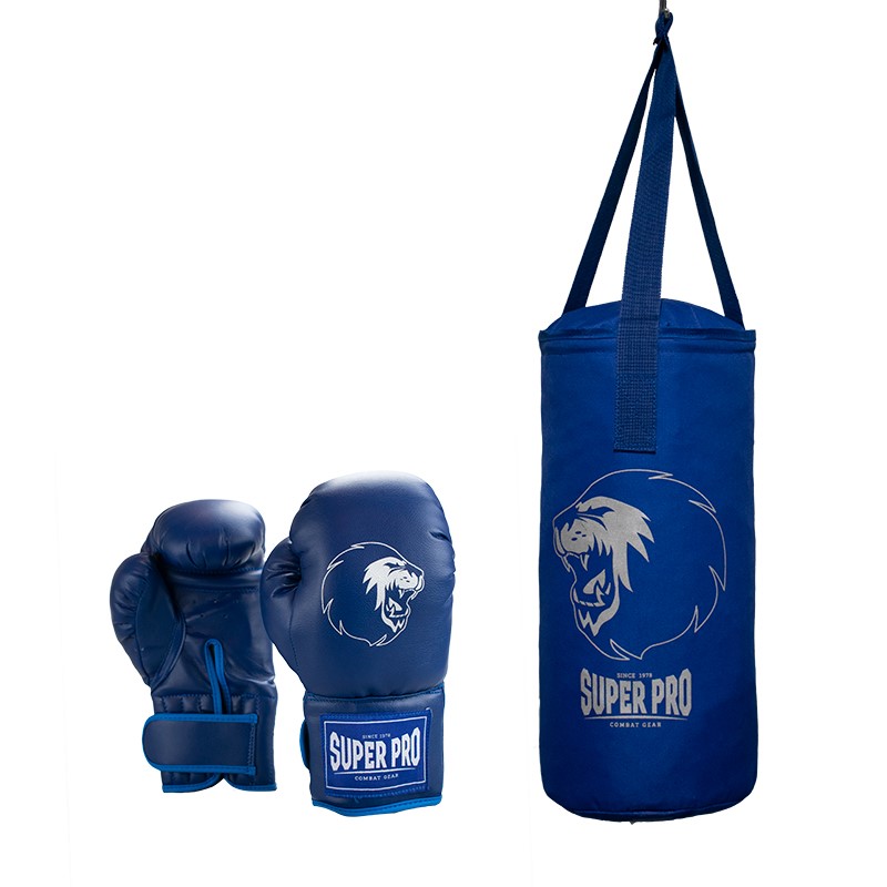 Super Pro Combat Gear Junior Bokszak Set - Blauw/Zilver