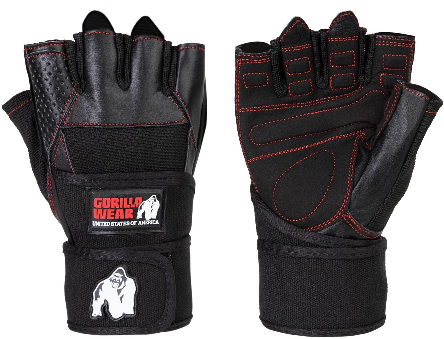 Gorilla Wear Dallas Wrist Wrap Handschoenen - Fitness Handschoenen - Zwart / Rode Stiksels - 2XL