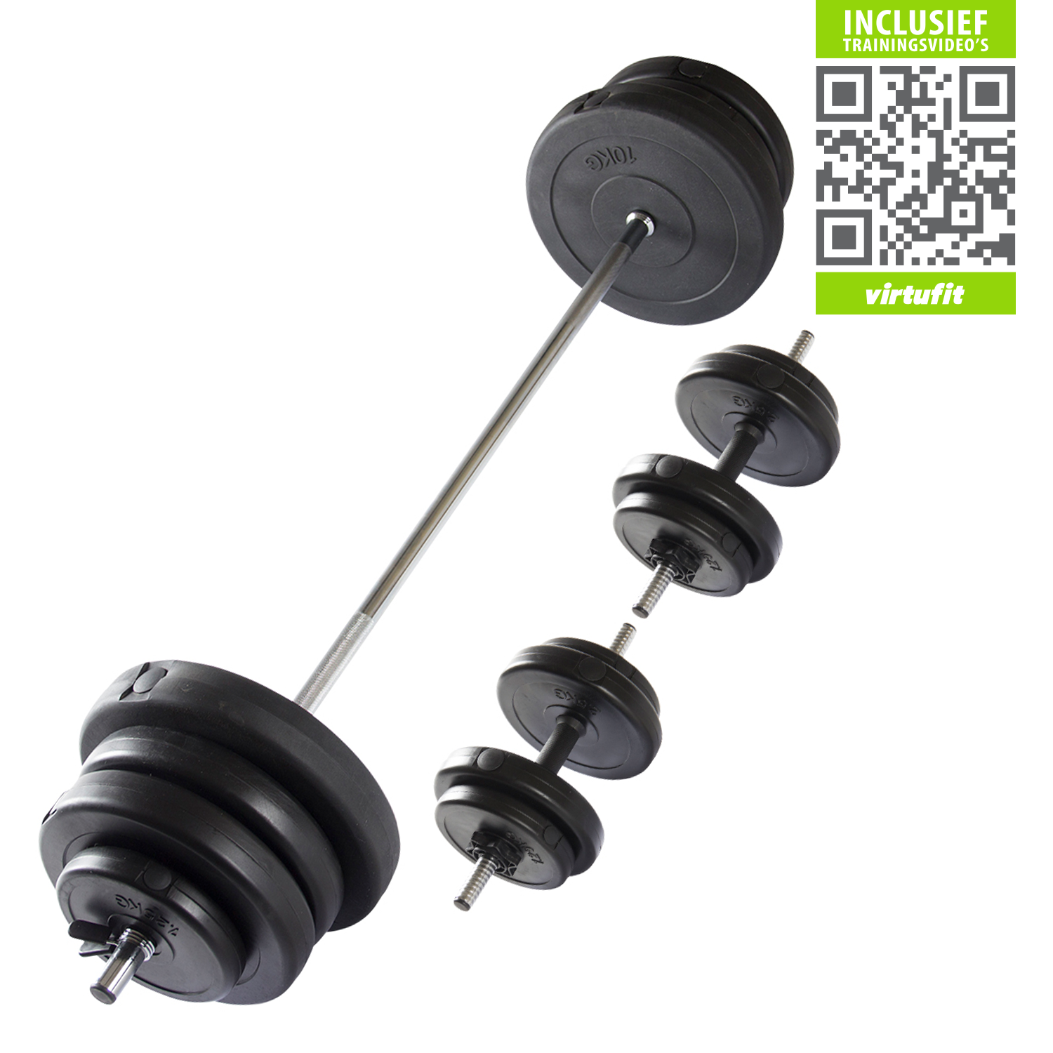 VirtuFit Verstelbare Halterset - Dumbbellset - 60,5 kg - Zwart - Gratis Trainingsvideo's