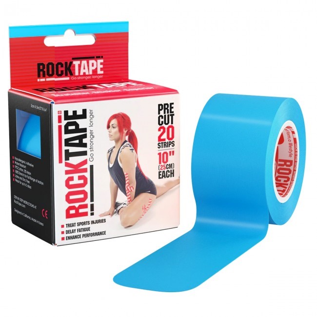 RockTape Pre-Cut Kinesiotape - Sporttape - 5 cm x 5 m - Blauw