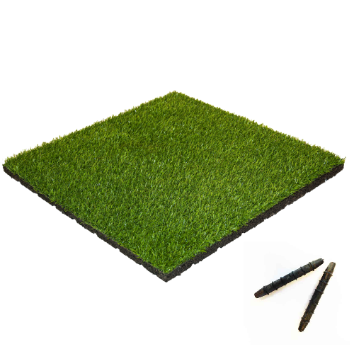 Rubber Tegel met Kunstgras Toplaag - met Pen-en-Gat systeem - 50 x 50 x 5,5 cm