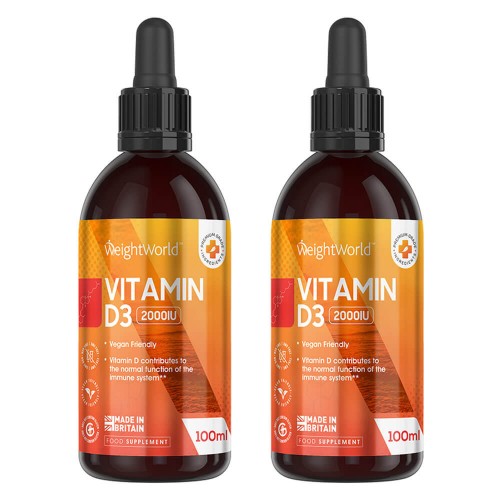 WeightWorld Vitamine D3 Druppels  -  Krachtige 2000IU Vitamine D Per Portie  -  Natuurlijk Supplement  -  Ondersteund de Gezondheid van Botten en het Hart -