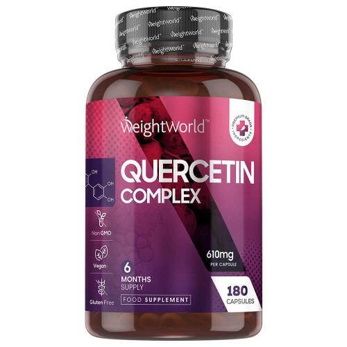 Quercetine Complex met Bromelaïne 610 mg - 180 capsules - Met Acerola, Rozenbottel en Vitamine C - Helpt cellen te beschermen tegen oxidatieve stress