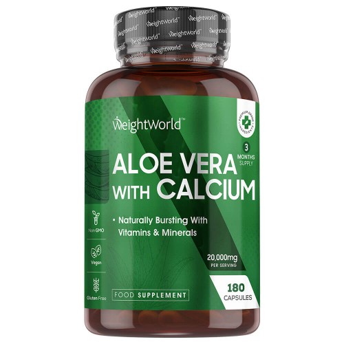 Aloe Vera-capsules met calcium - 20,000 mg - 180 capsules - Natuurlijke ondersteuning voor het spijsverteringsstelsel