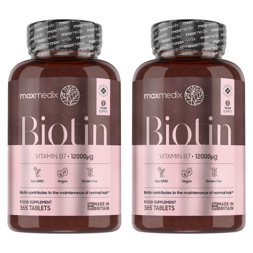 Maxmedix biotine tabletten - Vitamine B7 voor dunner wordend haar - 12.000mcg per portie - 1095 tabletten - 3-pack