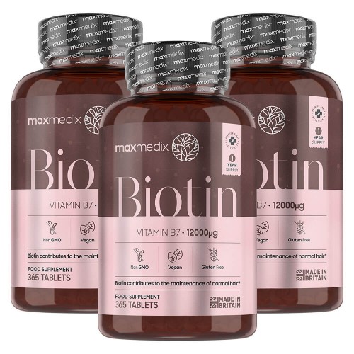 Maxmedix biotine tabletten - Vitamine B7 voor dunner wordend haar - 12.000mcg per portie - 1095 tabletten - 3-pack