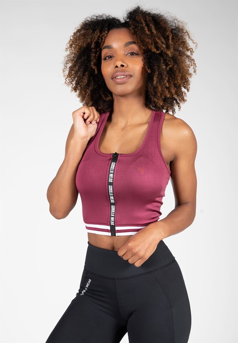 Gorilla Wear Mesa Zip Front Crop Top - Bordeauxrood