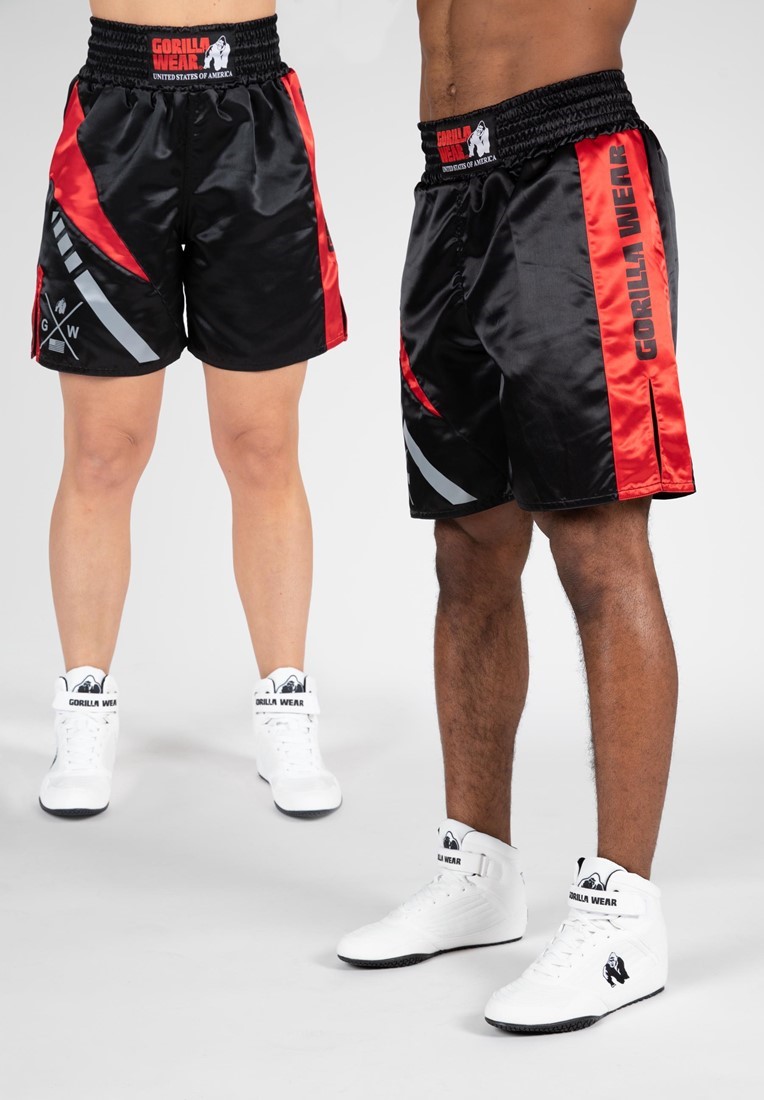 Gorilla Wear Hornell Boxing Shorts - Unisex - Zwart/Rood