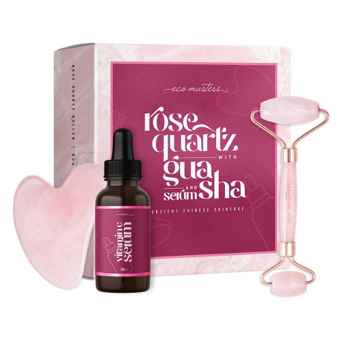 Rozenkwarts Gezichtsroller met Vitamine C serum - Echte Rose Quarts steen