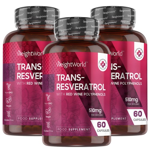 Resveratrol - Rode Wijn Extract - 60 Natuurlijke Capsules - 250mg - Duo - WeightWorld NL