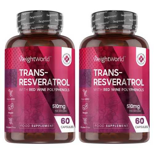 Resveratrol - Rode Wijn Extract - 60 Natuurlijke Capsules - 250mg - Duo - WeightWorld NL