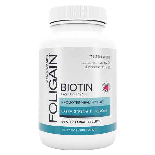 Foligain Haar Biotine Tabletten - 10.000 mcg - 60 tabletten - Voor haar, nagel en huid