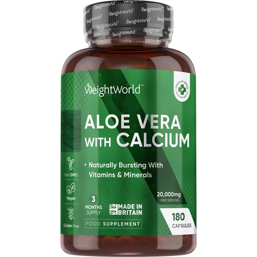 Aloë Vera (met calcium) - 20000 mg 180 capsules - 3 maanden voorraad - Natuurlijke ondersteuning voor het spijsverteringsstelsel