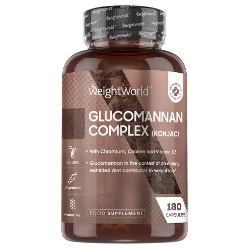 Glucomannan (Konjac) 3000mg - 180 Capsules - Bewezen voor gewichtsverlies - Met Chroom & Choline