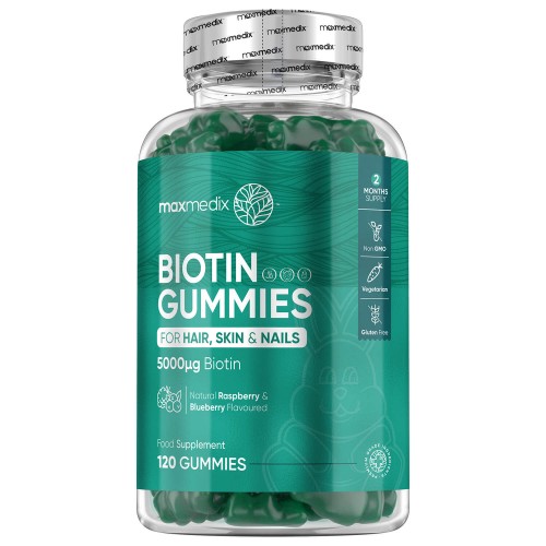 Natuurlijke Biotine  - 5000 mcg 120 Gummies voor huid, haar en nagels - Met Vitamine C