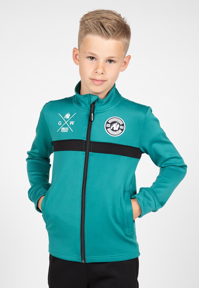 Gorilla Wear Vernon Kids Trainingsjas - Track Jacket - Groen/Blauw - 140