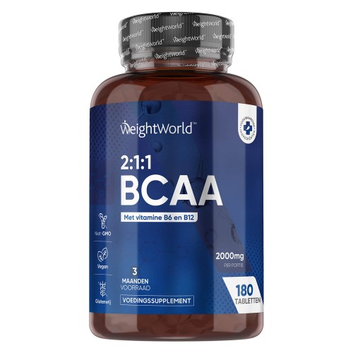 BCAA met vitamine B6 - 1000 mg 180 tabletten - Aminozuur supplement draagt bij tot de groei van spiermassa