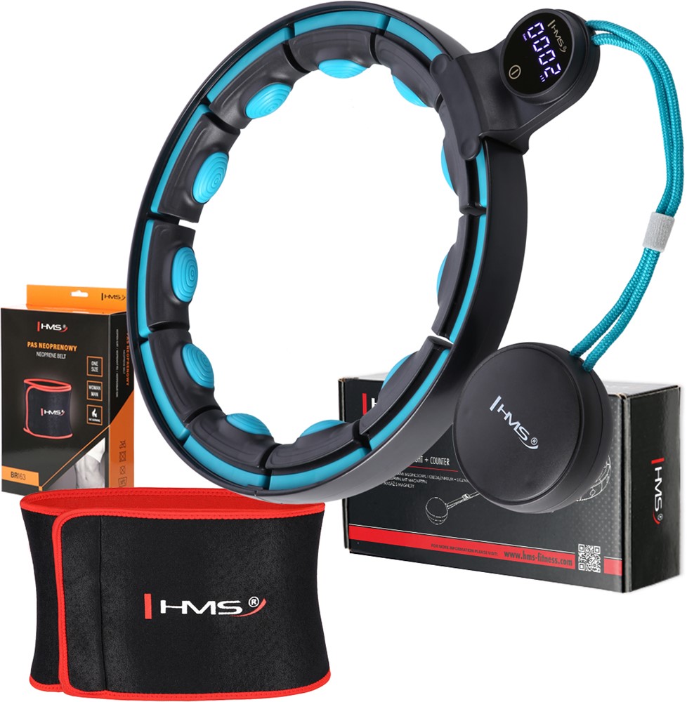 HMS Fitness Set Hoelahoep - Zwart/Turquoise + Afslank Tailleband