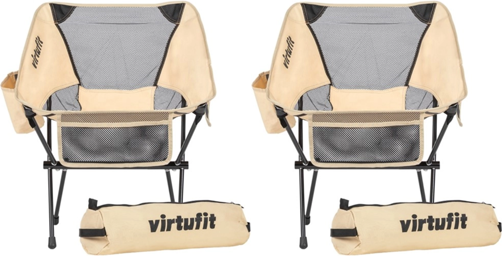 VirtuFit Camping Stoel Compact - Opvouwbaar - Beige - Set van 2
